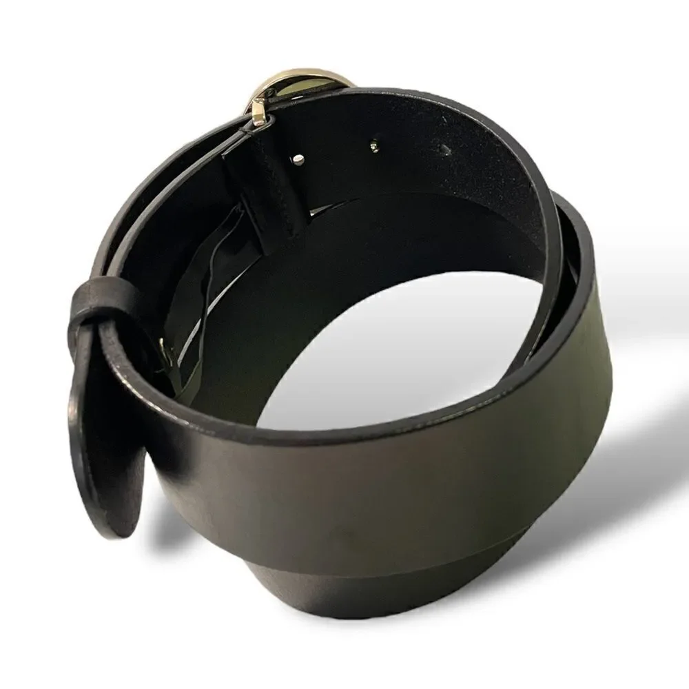 GUCCI Womens Champagne Gold G Buckle Black Leather Belt |Size: 32”| - Picture 12 of 12